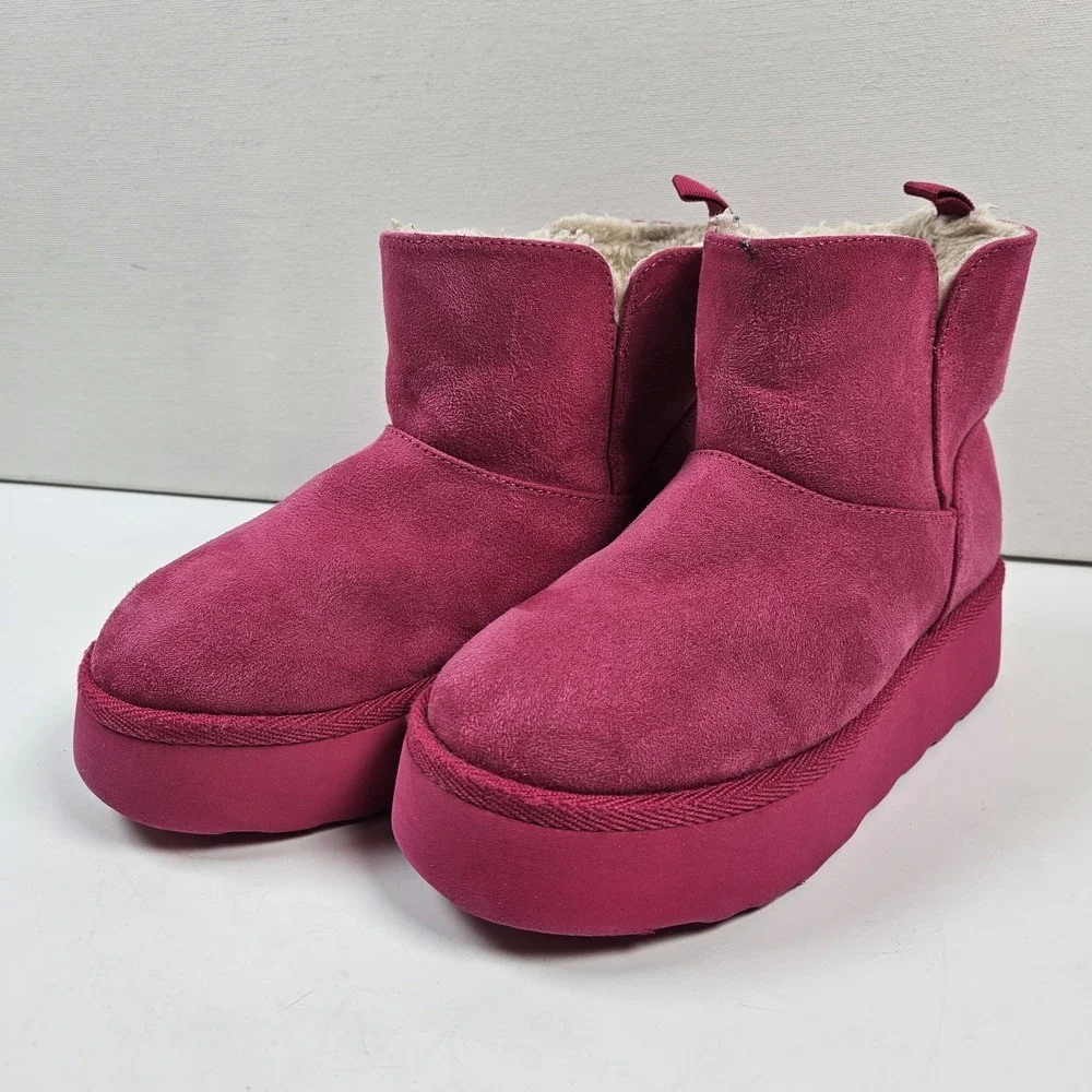 Harper Canyon Platform Boots Girls 13M Pink Suede Faux Shearling Cozy Barbiecore